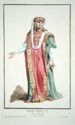 Filip I. (1478-1506), král Kastilie, z díla „Recueil des Estampes, représentant les Rangs et les Dignités, suivant le Costume de toutes les Nations existantes“, vydáno 1780