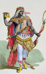 Královna Anna Nzinga (1583-1663), z knihy "Receuil des Estampes, representant les Rangs et les Dignites, suivant le Costume de toutes les Nations existantes", vydané roku 1780 (ručně kolorovaná rytina)