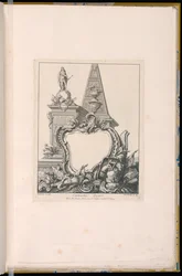 Kartuš s trofejemi, sochou a pyramidou