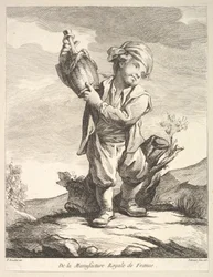 Malý chlapec držící nádobu z První knihy figur podle porcelánu M..., 1757.