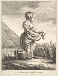 Holčička s nádobou u nohou, z Premier Livre de Figures daprès les porcelain..., 1757.