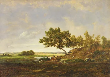 Rybník na úpatí kopce, cca 1848-55 (olej na dřevě)