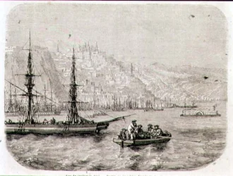 Pohled na Quebec v 60. letech 19. století, vyrytý Laly (rytina)