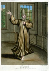 Derviš neboli turecký mnich, který tančí z oddanosti, „Sbírka 100 tisků zobrazujících různé národy Levanty v letech 1707 a 1708“, na příkaz pana de Ferriol, králova vyslance u Porty, aktualizovaná v letech 1712-13 péčí pana Le Haye, Basan