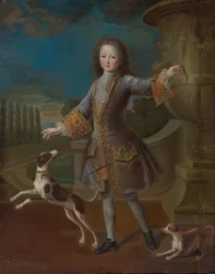 Ludvík XV Francie (1710-1774) Se dvěma psy (olej na plátně)