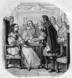 Návštěva královny Kristiny Suedské (1626-1689) na Akademii Francaise v Paříži za přítomnosti kardinála Richelieu Gravírování G. Staal