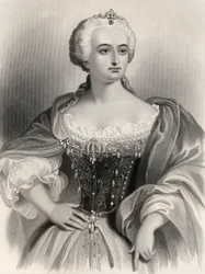 Marie Terezie (1717-80), arcivévodkyně rakouská a královna uherská a česká, ilustrace z knihy Mary Cowden Clarkeové "Světově proslulé ženy", 1858.