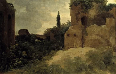 Ve Villa Farnese, římské ruiny Obraz od Pierra Valenciennese (1750-1819) 18. století Sun. 0,26x0,4m