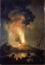 Erupce Vesuvu. Obraz Pierre-Jacques (Pierre Jacques) Volaire (Volairský rytíř) (1729-1802) Olej na plátně, 242 x 163 cm