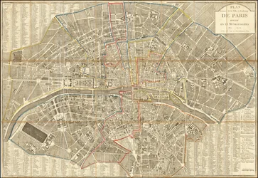 1802 mapa - Plan Routier de la Ville et Faubourg de Paris Divise en 12 Municipalities