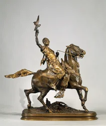 Arab Falconer on Horseback, cca 1880 (bronz)