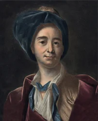 Portrét Bernarda Le Bouyera (Le Bovier) od Fontenelle (1657-1757), francouzského spisovatele. rytina podle Pierra Michela Alixe