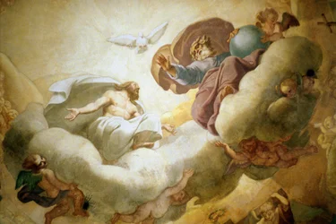 Detail malby v interiéru kupole zobrazující Nejsvětější Trojici, 1663-65
