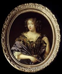 Portrét Madame de Saint Germain. Helene Ferrand, dcera radního v parlamentu v Paříži, manželka Louise Foucaulta, markýze de Saint Germain Beaupre; zemřel ve věku 34 let v letech 1681 až 1691. Obraz Pierre Mignard (1612-1695)