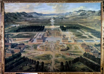 Pohled na zámek a zahrady ve Versailles, pořízený z Paris Avenue v roce 1668 (olej na plátně)