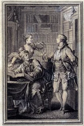Lakomá žena, Galantní Croc – v “”Příběhy a povídky ve verších”” od Jean La Fontaine. 1776. Ilustrace P. P. Choffard.