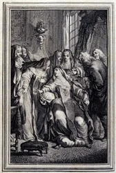 Nemocná abatyše - v „Příběhy a povídky ve verších“ od Jean La Fontaine. 1776. Ilustrace P. P. Choffard.