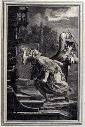 Le Cucku, zbitý a šťastný - v "" Příběhy a novely ve verších"" Jean La Fontaine. 1776. Ilustrace P. P. Choffard.