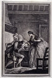 Falcon - v „“Pohádky a povídky ve verších”” od Jeana La Fontaina. 1776. Ilustrace P. P. Choffard.
