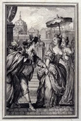 Les Oies du Pere Philippe - v "" Příběhy a povídky ve verších "" Jean La Fontaine. 1776. Ilustrace P. P. Choffard.