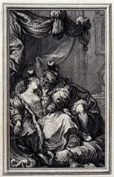 Mona Lisa - v "" Příběhy a povídky ve verších "" Jean La Fontaine. 1776. Ilustrace P. P. Choffard.