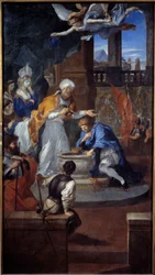 Clovisův křest v Remeši 25. prosince 496. Obraz Pierra Pugeta (1620 - 1694)