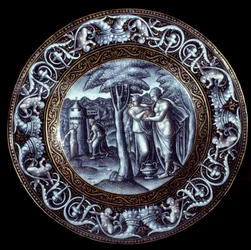 Deska Venuše a psyché v smaltu namalovaná Pierrem Reymondem (1513-1584) 16. století