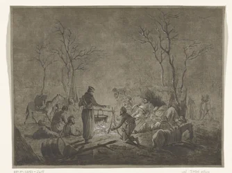 Bivak kozáků ohněm během francouzské okupace v roce 1813 v Amsterdamu