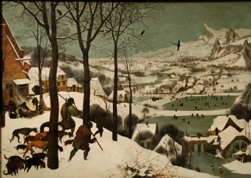 Německy: Jäger im Schnee (Winter) měsíční cyklus, scéna: Lovci na sněhu (leden)