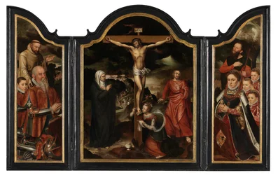 Kristus na kříži s Pannou, sv. Janem a Máří Magdalénou (olej na desce)