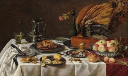 Zátiší s pávovým koláčem, 1627.