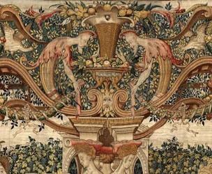 Vertumnus a Pomona: Vertumnus proměněný v nůžky na nůžky, cca 1550 (zlato, vlna a hedvábí)