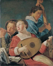 Musiciens - Peinture de Pieter Fransz de Grebber (verše 1600-1653), Krijge sur toile, verš 1623, 91x73,7 cm - Hudebníci, Olej na plátně Pietera Fransze de Grebber - Museo de Bellas Artes de Bilbao