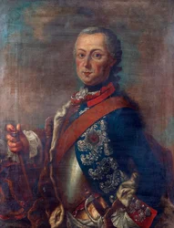 Fridrich II. Pruský, známý jako Fridrich Veliký - Portrét Fridricha II. Pruského (1712-1786) od Pietera Frederika De la Croix (1709-1782), - Olej na plátně, 51x39 - Soukromá sbírka