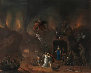 "Orfeus a Eurydika v pekle" (Orfeus a Eurydika v pekle) Obraz Pietera Frise (1627-1706) 1652 Rozměr 61x77 cm Museo del Prado, Madrid