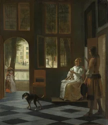 Žena režírující mladého muže s dopisem, 1670