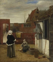 Žena a její služebná na nádvoří, cca 1661