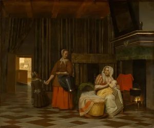 Žena a dítě se služebnou, 1663-1665
