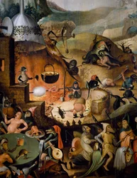 Peklo, detail Posledního soudu, kolem 1554, obraz Pietera Huyse (kolem 1520-kolem 1584)
