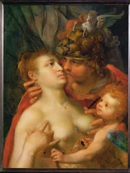 Mars, Venuše a Amor (malba na dubovém dřevě)