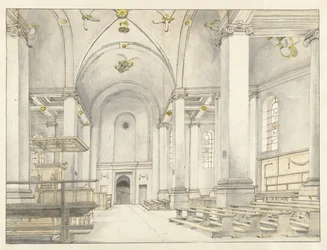 Pohled na hlavní loď Nieuwe Kerk, Haarlem, pohled na západ