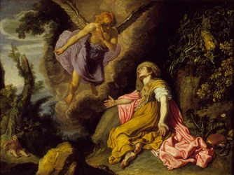 Hagar a anděl, 1614 (olej na dřevě)