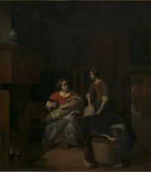 Žena v domácnosti poučující svou služku