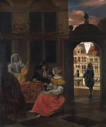 Hooch, Pieter, de (1629-1684) Hudební večírek na nádvoří Olej na plátně 1677 Národní galerie, Londýn 83,5x68,5