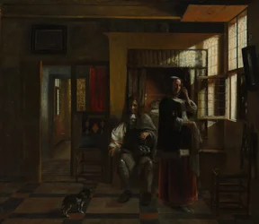 Interiér s mladým párem, pravděpodobně ca. 1662-65.