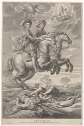 Ferdinand Rakouský s Ferdinandem, králem českým a uherským, na koni při vítězství u Nördlingenu Radostný vstup kardinála-Nemluvně v Gentu, 1635 (název série)