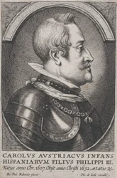 Portrét Karla Rakouského, Infante ze Španělska, z profilu vpravo, ca. 1650.