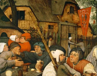 Rolnický tanec. Vlajka označuje nevěstinec (malba na dubovém dřevě)