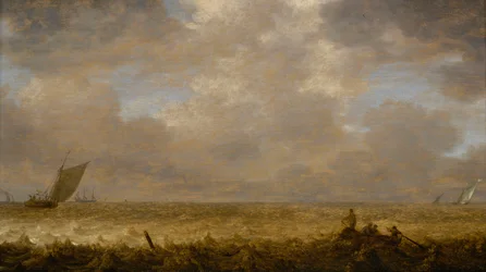 Mělké moře s rybářskými čluny, asi 1640 (olej na desce)