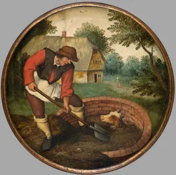 Je příliš pozdě na zaplnění studny poté, co se tele utopí, kolem 1594 (olej na panelu)
